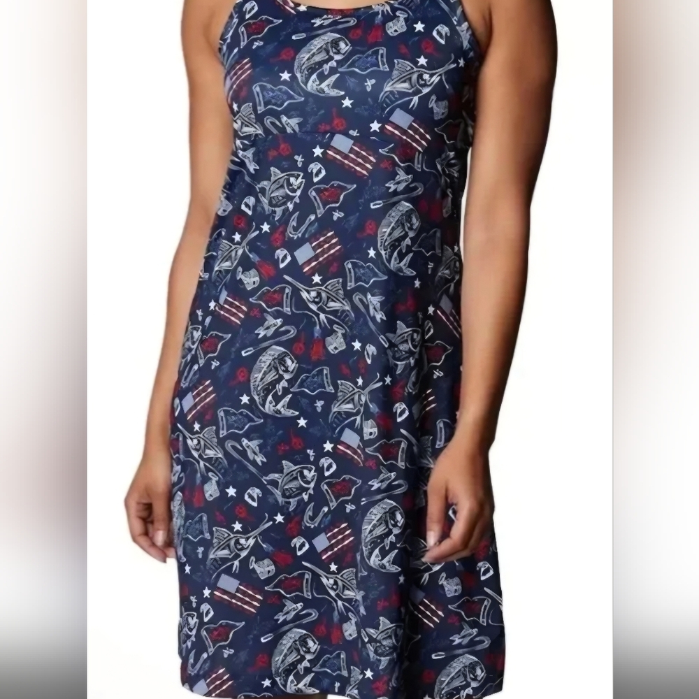 Columbia Navy Blue Red and White Printed Tank Chemise Dress